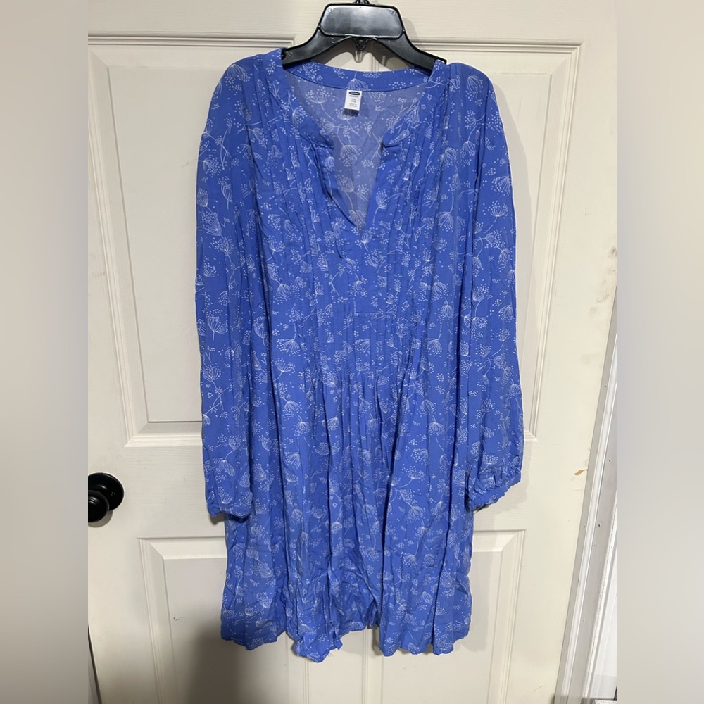 Blue pattern women’s long sleeve dress XXL